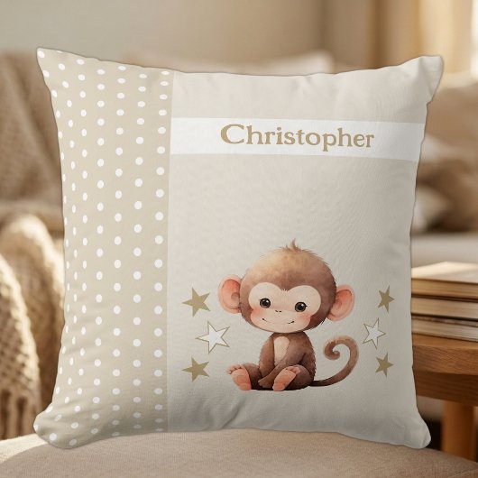 Kinderkamer naam toevoegen leuke aap bruin kussen