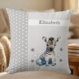 Kinderkamer naam toevoegen leuke zebra grijs kussen