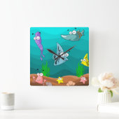 Kinderkamer of kinderkamer Cartoon Zee Life Vierkante Klok (Huis)