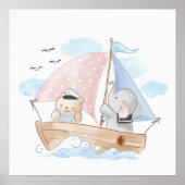 KINDERKAMER POSTER: BOOT MET OLIFANT & BABY BEER POSTER (Voorkant)