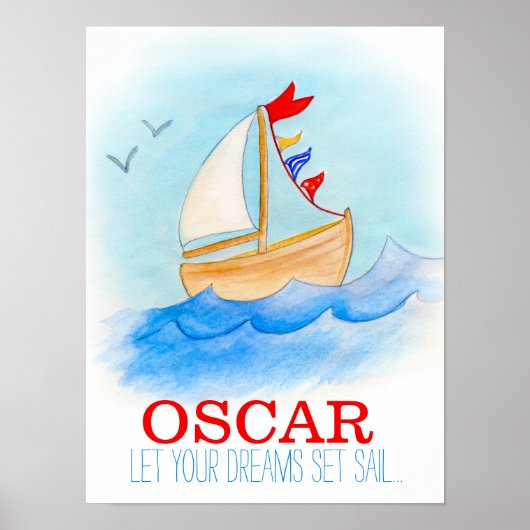 Kinderkamer poster met zeilboot voor jongetje (Voorkant)