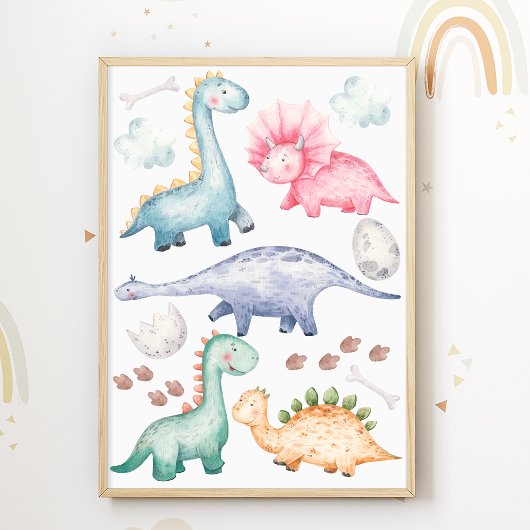 Kinderkamer print Kleurrijke dinosauriën poster