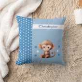 Kinderkamer voeg naam toe leuke aap blauw kussen (Deken)