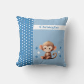 Kinderkamer voeg naam toe leuke aap blauw kussen (Voorkant)