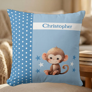 Kinderkamer voeg naam toe leuke aap blauw kussen
