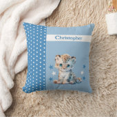 Kinderkamer voeg naam toe leuke luipaard blauw kussen (Deken)