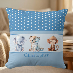 Kinderkamer voeg naam toe schattige dieren blauw kussen