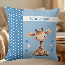 Kinderkamer voeg naam toe schattige giraffe blauw kussen