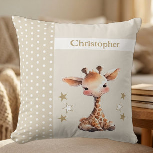 Kinderkamer voeg naam toe schattige giraffe bruin kussen