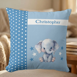 Kinderkamer voeg naam toe schattige olifant blauw kussen