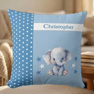 Kinderkamer voeg naam toe schattige olifant blauw kussen