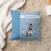 Kinderkamer voeg naam toe schattige zebra blauw kussen (Deken)