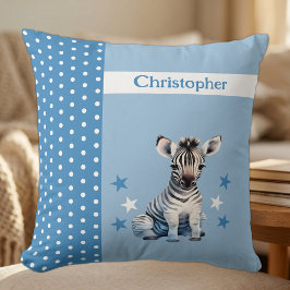 Kinderkamer voeg naam toe schattige zebra blauw kussen
