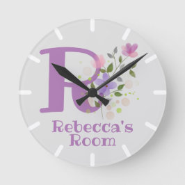 Kinderkamerklok met naam Rebecca & Initiaal Ronde Klok