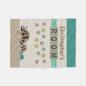 Kinderkamernaam sterren ladybugs bruine turquoise fleece deken (Voorkant (Horizontaal))