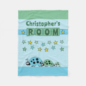 Kinderkamernaam sterren ladybugs groen blauw fleece deken (Voorkant)