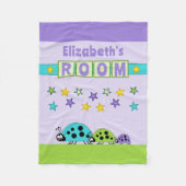 Kinderkamernaam sterren ladybugs paars groen fleece deken (Voorkant)