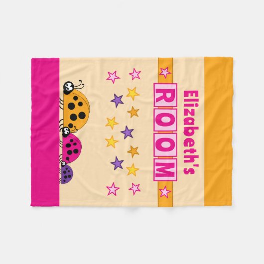Kinderkamernaam sterren ladybugs roze sinaasappel fleece deken (Voorkant (Horizontaal))