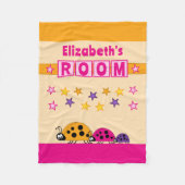 Kinderkamernaam sterren ladybugs roze sinaasappel fleece deken (Voorkant)