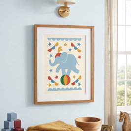 Kinderkamerprint met olifant uit het vintage circu poster