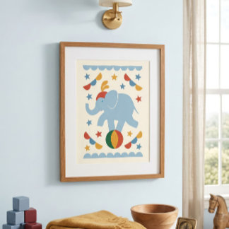 Kinderkamerprint met olifant uit het vintage circu poster