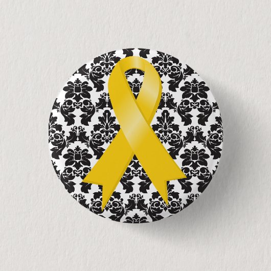 Kinderkanker Damask Gold Ribbon Ronde Button 3,2 Cm (Voorkant)