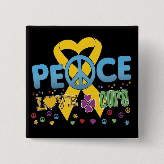 Kinderkanker Groovy Peace Love Cure Vierkante Button 5,1 Cm (Voorkant)