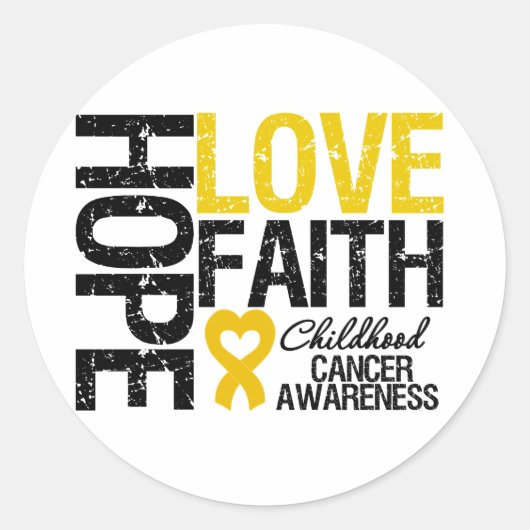Kinderkanker Hope Love Faith Ronde Sticker (Voorkant)