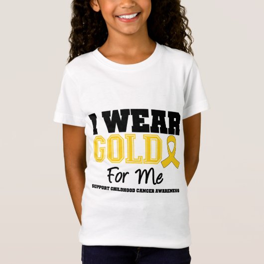 Kinderkanker Ik Draag gouden lint voor mij T-shirt (Voorkant)