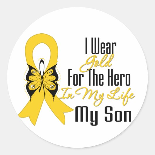 Kinderkanker Ribbon My Hero My Son Ronde Sticker (Voorkant)