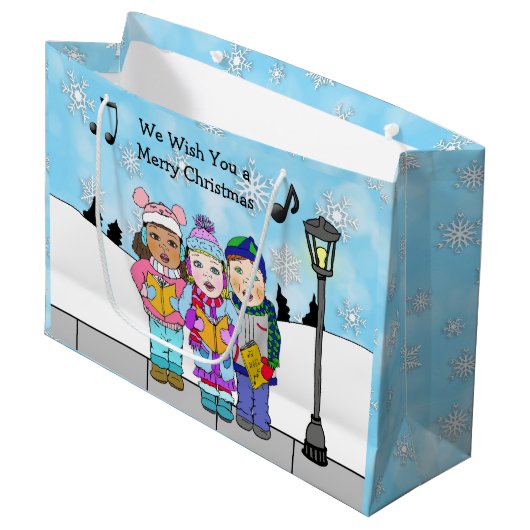 Kinderkerst-Carolers Holiday Seizoen Groot Cadeauzakje (Voorkant Gekanteld)
