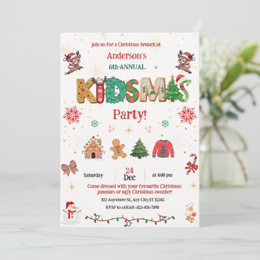 Kinderkerstfeest Uitnodiging - kinderen Kerst uitn (Staand voorkant)