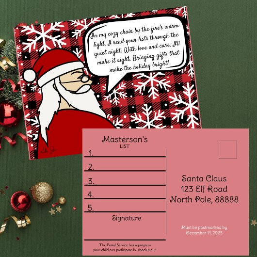 Kinderkerstlijst voor de kerstman briefkaart
