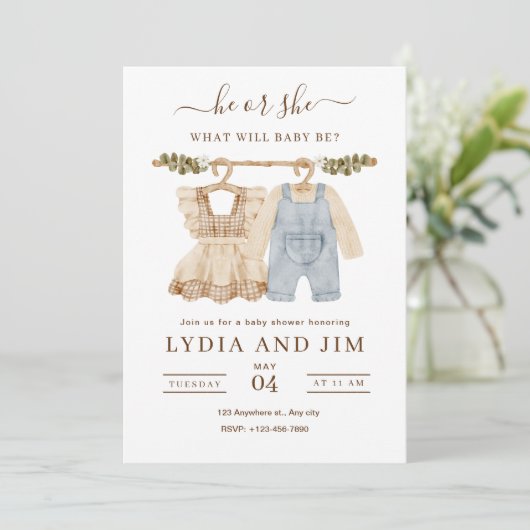 Kinderkleding Geslacht Onthulling Uitnodiging, Boh (Staand voorkant)