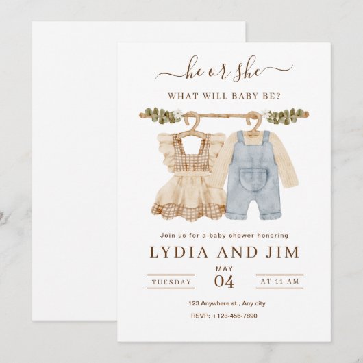 Kinderkleding Geslacht Onthulling Uitnodiging, Boh (Voorkant / Achterkant)