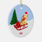 Kinderkleinkind Teddy Bear op het Cadeau Sled w Keramisch Ornament (Rechts)