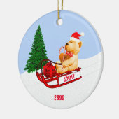 Kinderkleinkind Teddy Bear op het Cadeau Sled w Keramisch Ornament (Links)