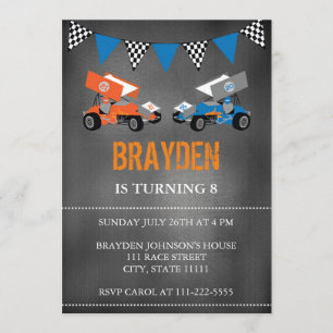 Kinderkrijtbord Race Auto Verjaardag Uitnodiging