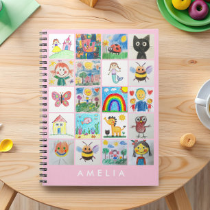 Kinderkunst-herinnering 20 tekeningen collage notitieboek