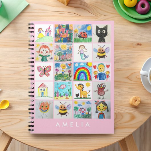 Kinderkunst-herinnering 20 tekeningen collage notitieboek