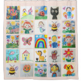 Kinderkunst Keepsake 25 tekeningen Collage Douchegordijn (Voorkant)