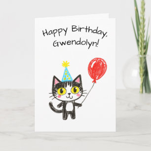 Kinderkunst stijl Tuxedo Kat Verjaardag Kaart