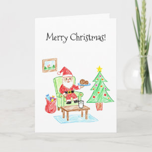 Kinderkunststijl Kerstman en koekjes Groet Kaart