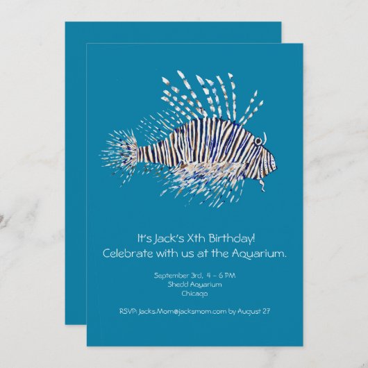 Kinderleeuwenvis verjaardagsfeestje uitnodiging (Voorkant / Achterkant)