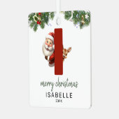 Kinderletter I-monogram kerstboom Metalen Ornament (Voorkant links)