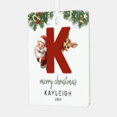 Kinderletter K Monogram Kerstboom Metalen Ornament (Voorkant links)