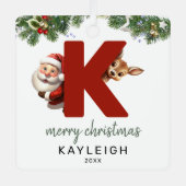 Kinderletter K Monogram Kerstboom Metalen Ornament (Voorkant)