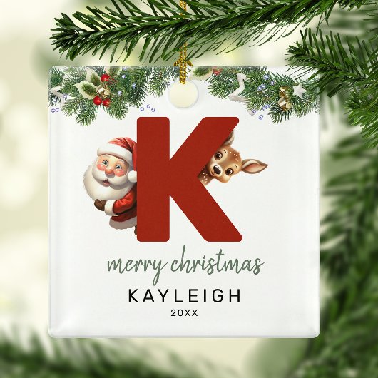 Kinderletter K Monogram Kerstboom Metalen Ornament