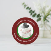 Kinderlijk ronde rode Noorse sneeuwman Feestdagenkaart (Staand voorkant)