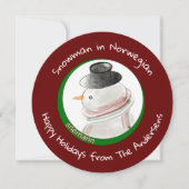 Kinderlijk ronde rode Noorse sneeuwman Feestdagenkaart (Voorkant)